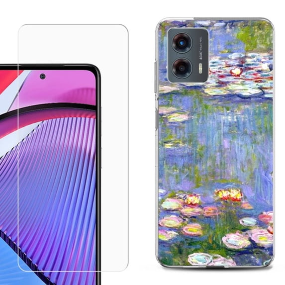 OneToughShield ® Compatible with Motorola Moto G 5G 2023, Shockproof Phone Case, with Tempered Glass Screen Protector - Water Lilies