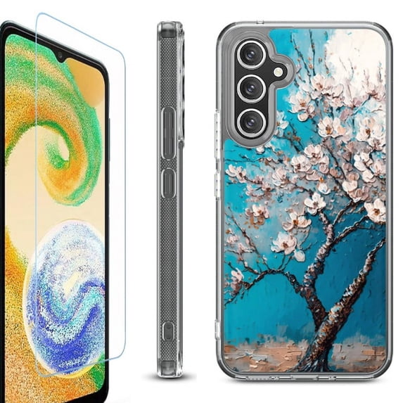 OneToughShield ® Compatible with Samsung Galaxy A15 5G, Shockproof Bumper Phone Case, with Tempered Glass Screen Protector - Almond Tree