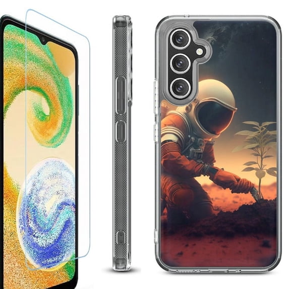 OneToughShield ® Compatible with Samsung Galaxy A15 5G, Shockproof Bumper Phone Case, with Tempered Glass Screen Protector - Astronaut Planting