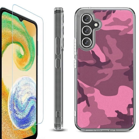 OneToughShield ® Compatible with Samsung Galaxy A15 5G, Shockproof Bumper Phone Case, with Tempered Glass Screen Protector - Camo Pink