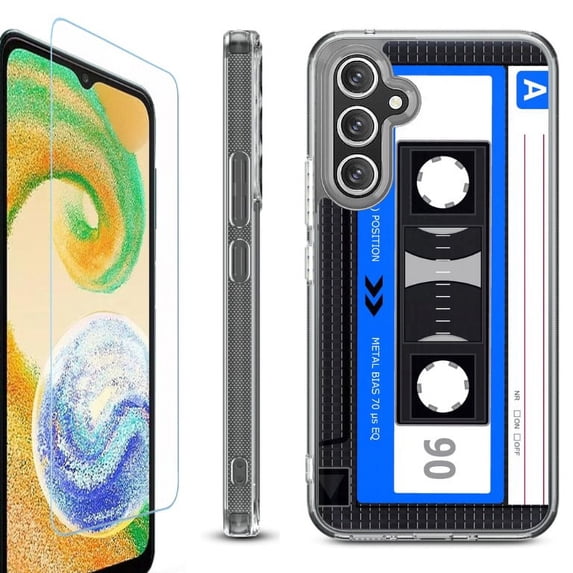 OneToughShield ® Compatible with Samsung Galaxy A15 5G, Shockproof Bumper Phone Case, with Tempered Glass Screen Protector - Cassette Blue