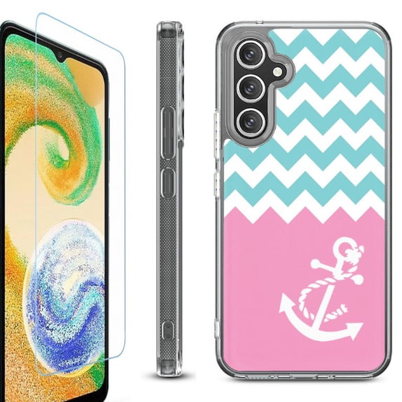 OneToughShield ® Compatible with Samsung Galaxy A15 5G, Shockproof Bumper Phone Case, with Tempered Glass Screen Protector - Chevron/Anchor