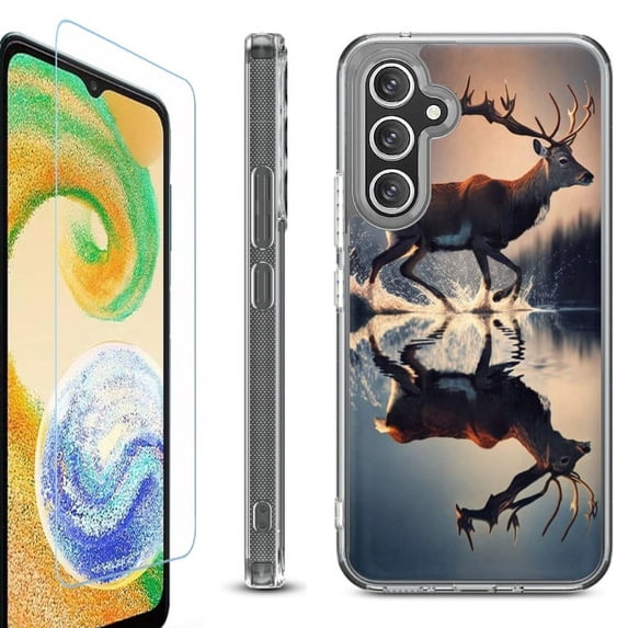 OneToughShield ® Compatible with Samsung Galaxy A15 5G, Shockproof Bumper Phone Case, with Tempered Glass Screen Protector - Deer Running