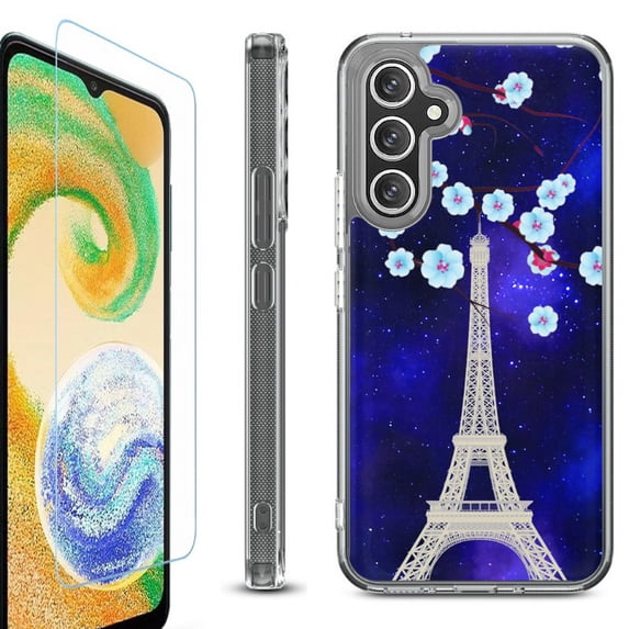 OneToughShield ® Compatible with Samsung Galaxy A15 5G, Shockproof Bumper Phone Case, with Tempered Glass Screen Protector - Eiffel Tower Stars