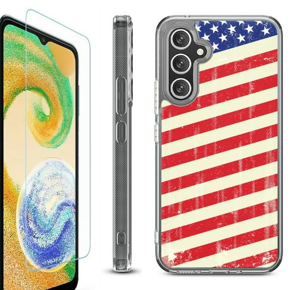 OneToughShield ® Compatible with Samsung Galaxy A15 5G, Shockproof Bumper Phone Case, with Tempered Glass Screen Protector - Flag / USA