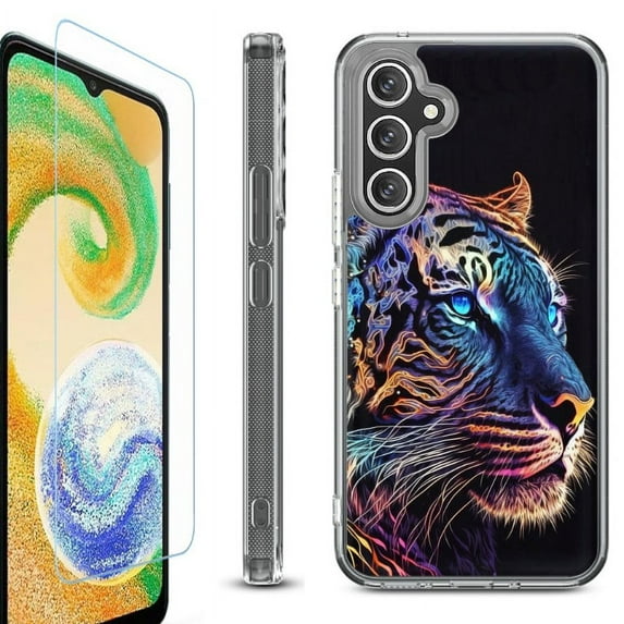 OneToughShield ® Compatible with Samsung Galaxy A15 5G, Shockproof Bumper Phone Case, with Tempered Glass Screen Protector - Neon Tiger