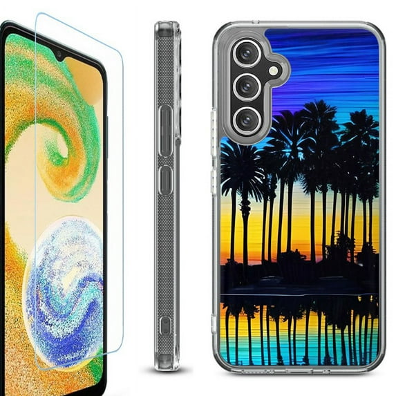 OneToughShield ® Compatible with Samsung Galaxy A15 5G, Shockproof Bumper Phone Case, with Tempered Glass Screen Protector - Palmtree