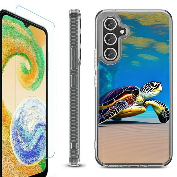 OneToughShield ® Compatible with Samsung Galaxy A15 5G, Shockproof Bumper Phone Case, with Tempered Glass Screen Protector - Sea Turtle Beach