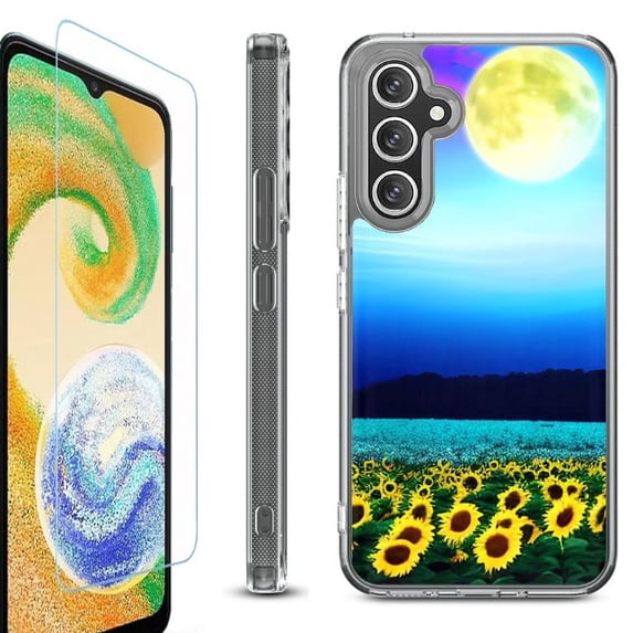 OneToughShield ® Compatible with Samsung Galaxy A15 5G, Shockproof Bumper Phone Case, with Tempered Glass Screen Protector - Sunflower Moon