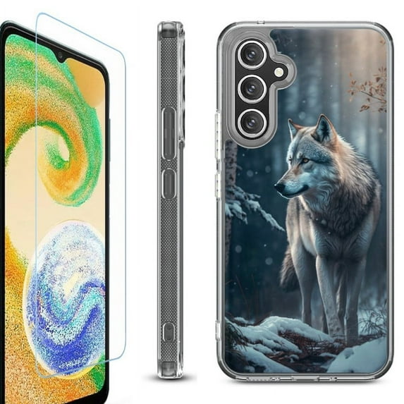 OneToughShield ® Compatible with Samsung Galaxy A15 5G, Shockproof Bumper Phone Case, with Tempered Glass Screen Protector - Wolf Winter