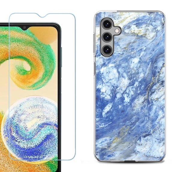OneToughShield ® Compatible with Samsung Galaxy A15 5G, Shockproof Phone Case, with Tempered Glass Screen Protector - Marble / Gem Blue