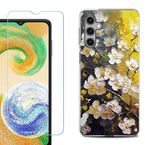 OneToughShield ® Compatible with Samsung Galaxy A15 5G, Shockproof Phone Case, with Tempered Glass Screen Protector - Plum Flower