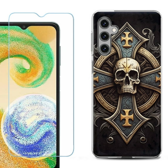 OneToughShield ® Compatible with Samsung Galaxy A15 5G, Shockproof Phone Case, with Tempered Glass Screen Protector - Skull Art