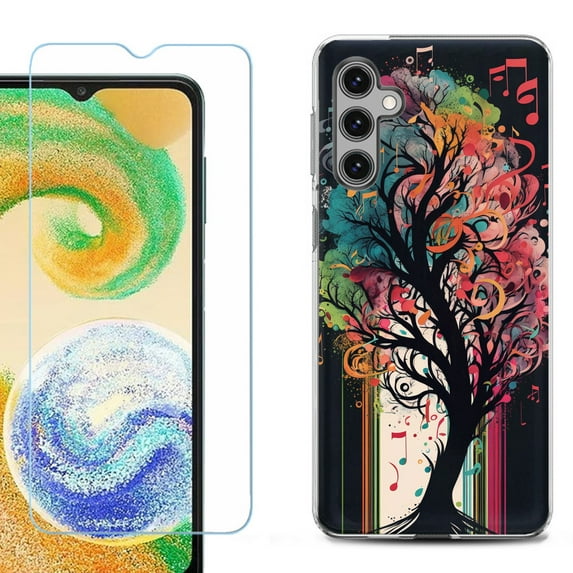 OneToughShield ® Compatible with Samsung Galaxy A25 5G, Shockproof Phone Case, with Tempered Glass Screen Protector - Musical Tree