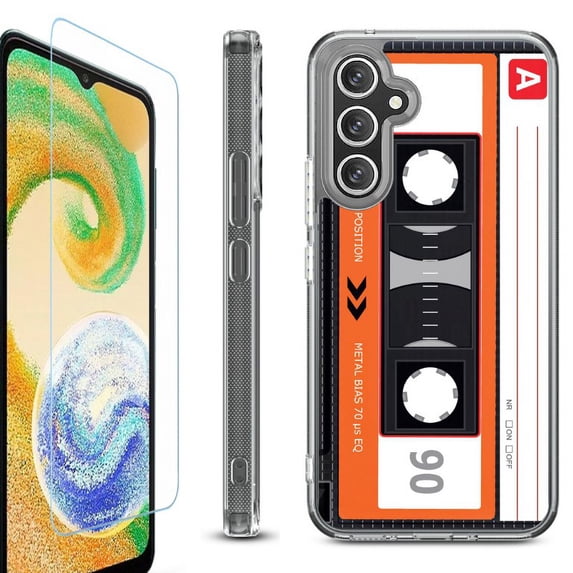 OneToughShield ® Compatible with Samsung Galaxy S23 FE Fan Edition, Shockproof Phone Case, with Tempered Glass Screen Protector - Cassette Orange