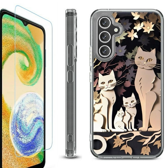 OneToughShield ® Compatible with Samsung Galaxy S23 FE Fan Edition, Shockproof Phone Case, with Tempered Glass Screen Protector - Cat Craft