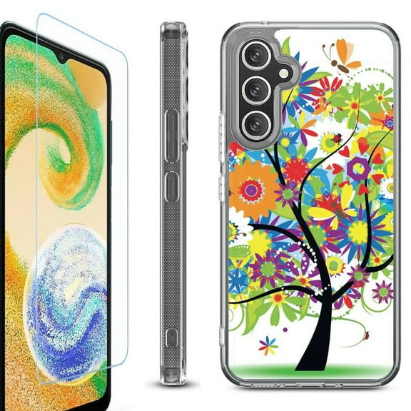 OneToughShield ® Compatible with Samsung Galaxy S23 FE Fan Edition, Shockproof Phone Case, with Tempered Glass Screen Protector - Colorful Tree