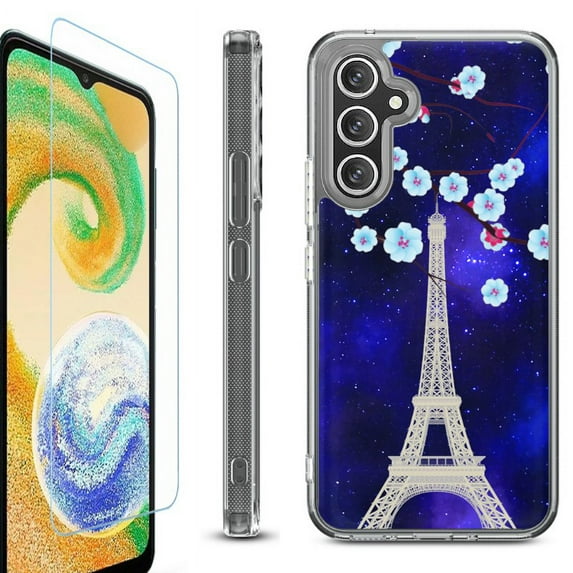 OneToughShield ® Compatible with Samsung Galaxy S23 FE Fan Edition, Shockproof Phone Case, with Tempered Glass Screen Protector - Eiffel Tower Stars