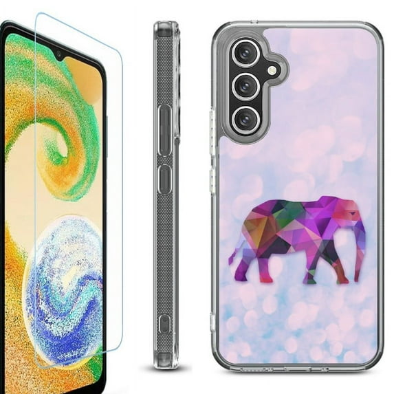 OneToughShield ® Compatible with Samsung Galaxy S23 FE Fan Edition, Shockproof Phone Case, with Tempered Glass Screen Protector - Elephant /Polygon