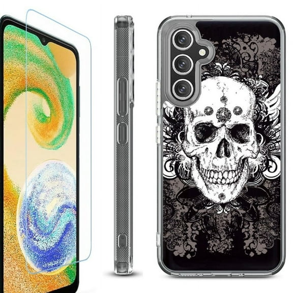 OneToughShield ® Compatible with Samsung Galaxy S23 FE Fan Edition, Shockproof Phone Case, with Tempered Glass Screen Protector - Grunge Skull