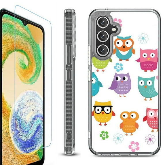 OneToughShield ® Compatible with Samsung Galaxy S23 FE Fan Edition, Shockproof Phone Case, with Tempered Glass Screen Protector - Happy Owl