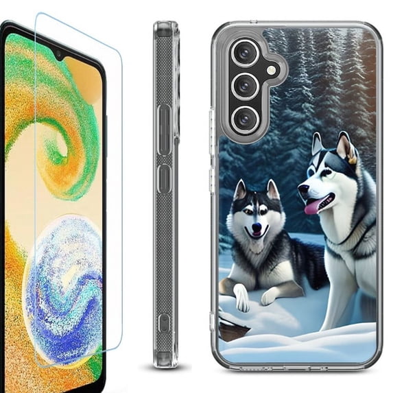 OneToughShield ® Compatible with Samsung Galaxy S23 FE Fan Edition, Shockproof Phone Case, with Tempered Glass Screen Protector - Husky Snow