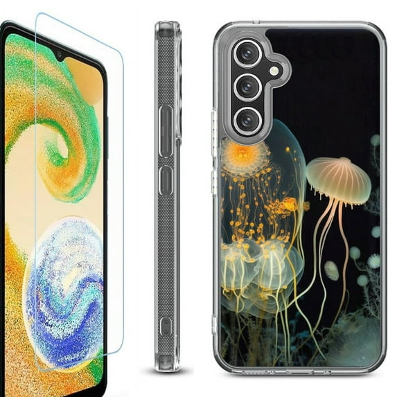 OneToughShield ® Compatible with Samsung Galaxy S23 FE Fan Edition, Shockproof Phone Case, with Tempered Glass Screen Protector - Jellyfish