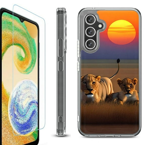 OneToughShield ® Compatible with Samsung Galaxy S23 FE Fan Edition, Shockproof Phone Case, with Tempered Glass Screen Protector - Lion Sunset