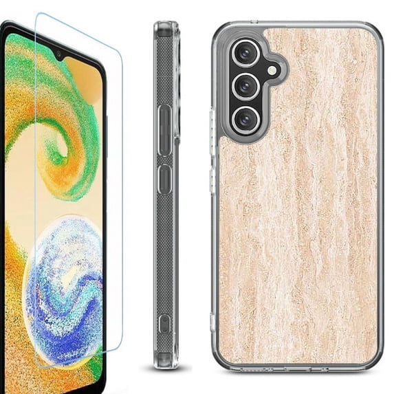 OneToughShield ® Compatible with Samsung Galaxy S23 FE Fan Edition, Shockproof Phone Case, with Tempered Glass Screen Protector - Marble/Coffee Tone