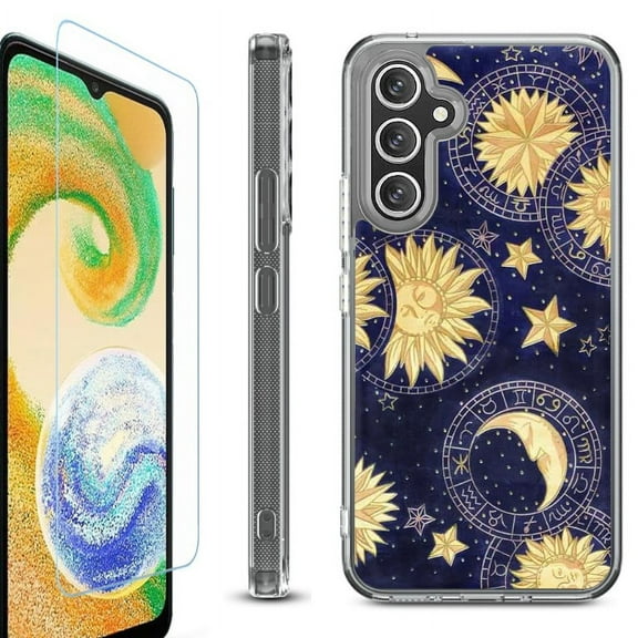 OneToughShield ® Compatible with Samsung Galaxy S23 FE Fan Edition, Shockproof Phone Case, with Tempered Glass Screen Protector - Moon Sun Star