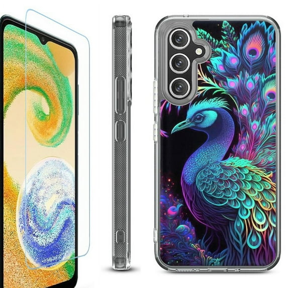 OneToughShield ® Compatible with Samsung Galaxy S23 FE Fan Edition, Shockproof Phone Case, with Tempered Glass Screen Protector - Neon Peacock