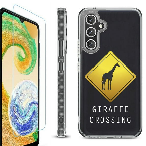 OneToughShield ® Compatible with Samsung Galaxy S23 FE Fan Edition, Shockproof Phone Case, with Tempered Glass Screen Protector - Road Sign Giraffe