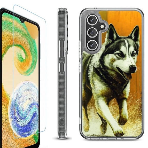 OneToughShield ® Compatible with Samsung Galaxy S23 FE Fan Edition, Shockproof Phone Case, with Tempered Glass Screen Protector - Running Husky