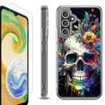 thumbnail image 1 of OneToughShield ® Compatible with Samsung Galaxy S23 FE Fan Edition, Shockproof Phone Case, with Tempered Glass Screen Protector - Skull Flower, 1 of 4
