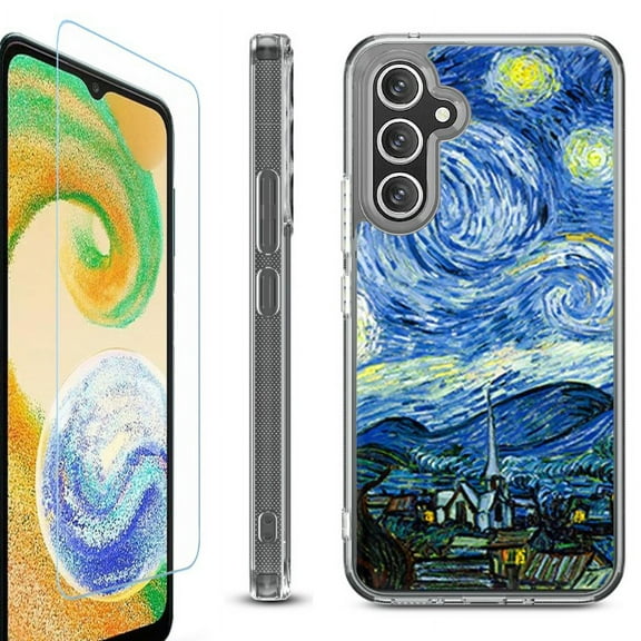 OneToughShield ® Compatible with Samsung Galaxy S23 FE Fan Edition, Shockproof Phone Case, with Tempered Glass Screen Protector - Starry Night Paris