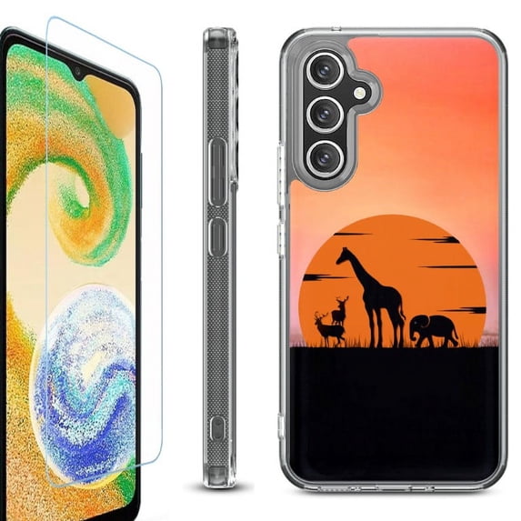OneToughShield ® Compatible with Samsung Galaxy S23 FE Fan Edition, Shockproof Phone Case, with Tempered Glass Screen Protector - Sunset Safari