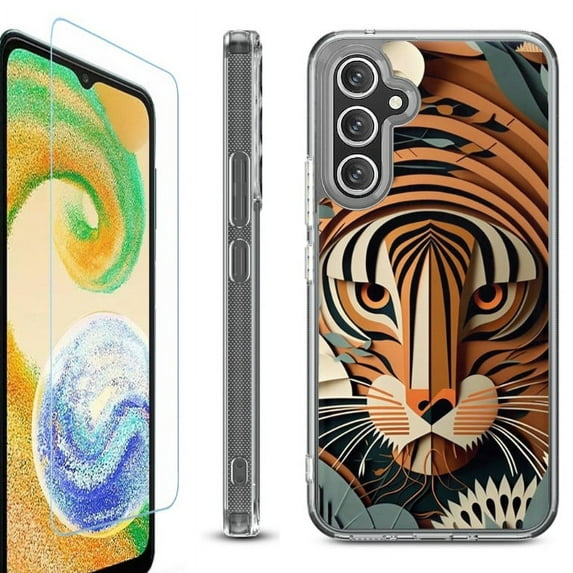 OneToughShield ® Compatible with Samsung Galaxy S23 FE Fan Edition, Shockproof Phone Case, with Tempered Glass Screen Protector - Tiger Art