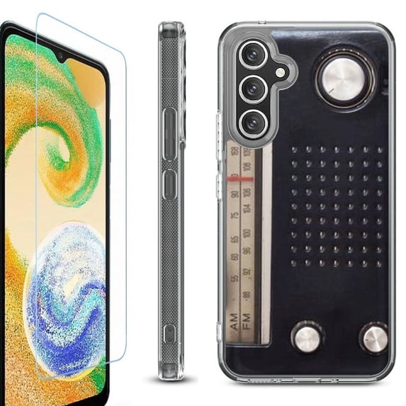 OneToughShield ® Compatible with Samsung Galaxy S23 FE Fan Edition, Shockproof Phone Case, with Tempered Glass Screen Protector - Vintage Radio