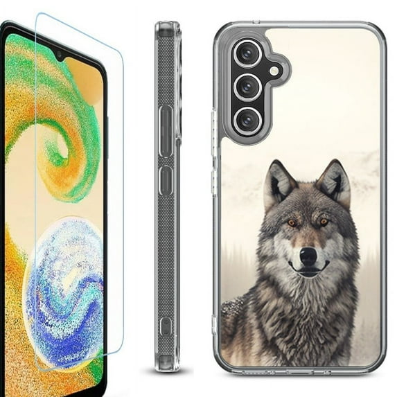 OneToughShield ® Compatible with Samsung Galaxy S23 FE Fan Edition, Shockproof Phone Case, with Tempered Glass Screen Protector - Wolf Snow