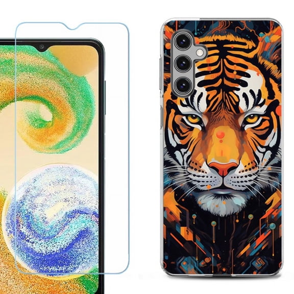 OneToughShield ® Compatible with Samsung Galaxy S24, Shockproof Fashion Phone Case, with Tempered Glass Screen Protector - Cyberpunk Tiger