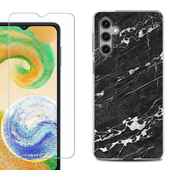 OneToughShield ® Compatible with Samsung Galaxy S24, Shockproof Fashion Phone Case, with Tempered Glass Screen Protector - Marble B/W