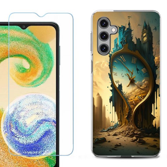 OneToughShield ® Compatible with Samsung Galaxy S24, Shockproof Fashion Phone Case, with Tempered Glass Screen Protector - Melting Clock