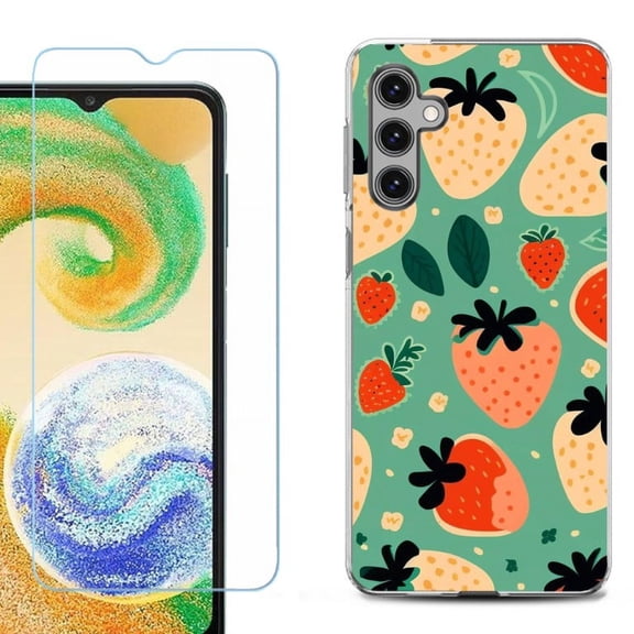 OneToughShield ® Compatible with Samsung Galaxy S24, Shockproof Fashion Phone Case, with Tempered Glass Screen Protector - Stawberry Mix