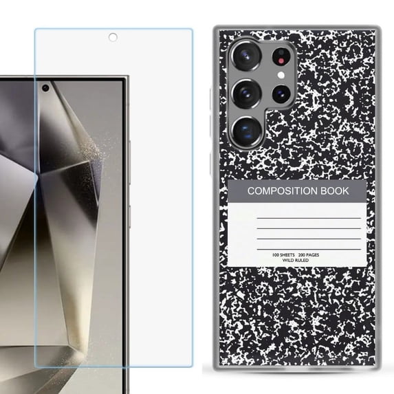 OneToughShield ® Compatible with Samsung Galaxy S24 Ultra, Shockproof Phone Case, with Tempered Glass Screen Protector - Composition Book