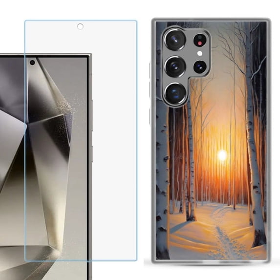 OneToughShield ® Compatible with Samsung Galaxy S24 Ultra, Shockproof Phone Case, with Tempered Glass Screen Protector - Snow Forest