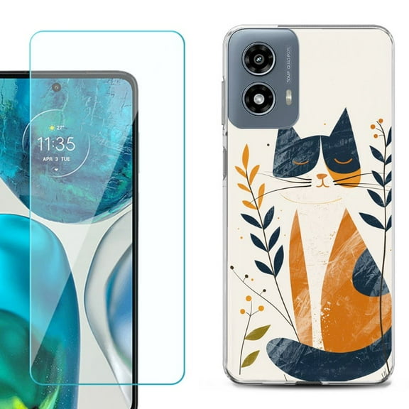 OneToughShield ® Shockproof Phone Case Compatible with Motorola Moto G Power 5G 2024, with Tempered Glass Screen Protector - Calm Cat