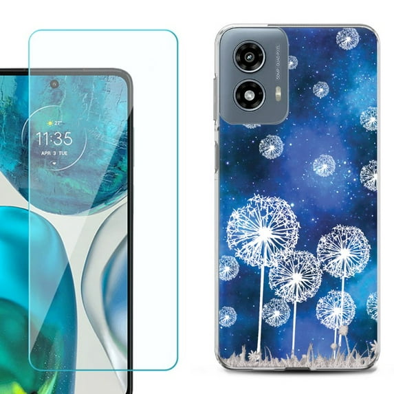 OneToughShield ® Shockproof Phone Case Compatible with Motorola Moto G Power 5G 2024, with Tempered Glass Screen Protector - Dandelion Stars