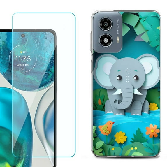 OneToughShield ® Shockproof Phone Case Compatible with Motorola Moto G Power 5G 2024, with Tempered Glass Screen Protector - Elephant Craft