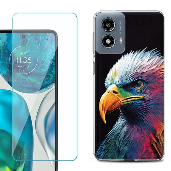 OneToughShield ® Shockproof Phone Case Compatible with Motorola Moto G Power 5G 2024, with Tempered Glass Screen Protector - Geometric Eagle