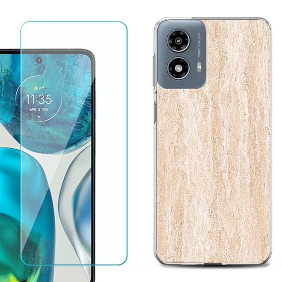 OneToughShield ® Shockproof Phone Case Compatible with Motorola Moto G Power 5G 2024, with Tempered Glass Screen Protector - Marble/Coffee Tone